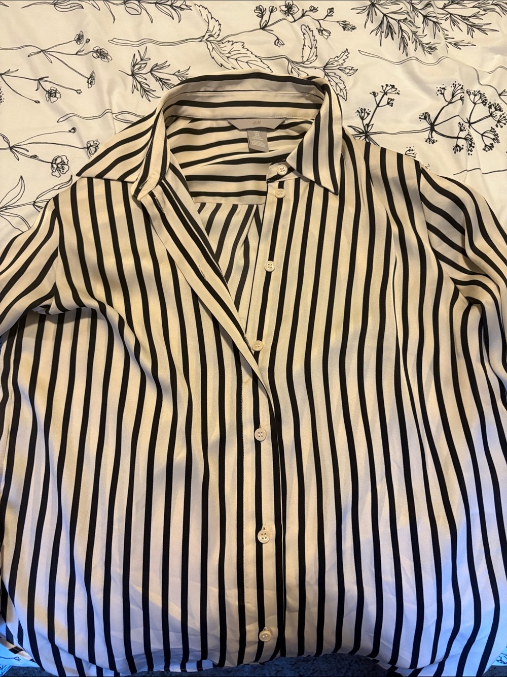 H&M Black and White Vertical Stripe Button-Down Shirt